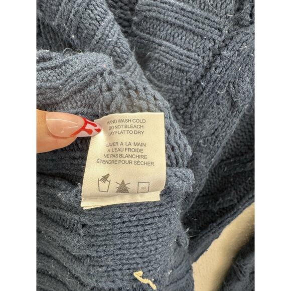 Billa Bong Womens Sweater Size Small Navy Blue Button Up Hooded Cable Knit Y2K - Picture 5 of 11